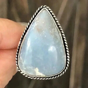 SIZE 7 Stunning Real Angelite 925 Sterling Silver Ring NWT